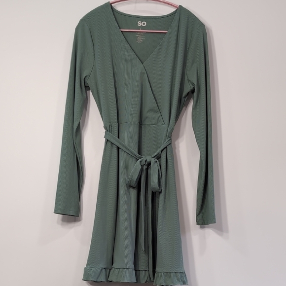 SO | Teal Ribbed Long Sleeve Mini Dress Size L - Picture 1 of 8